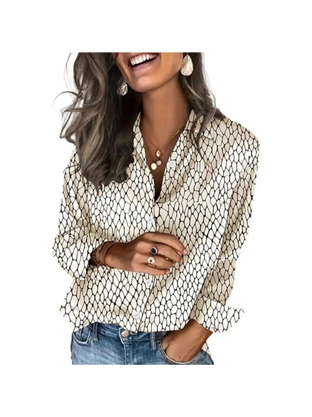 Satin Blouses Beige and Black Silk Button Down Shirts Long Sleeve Business